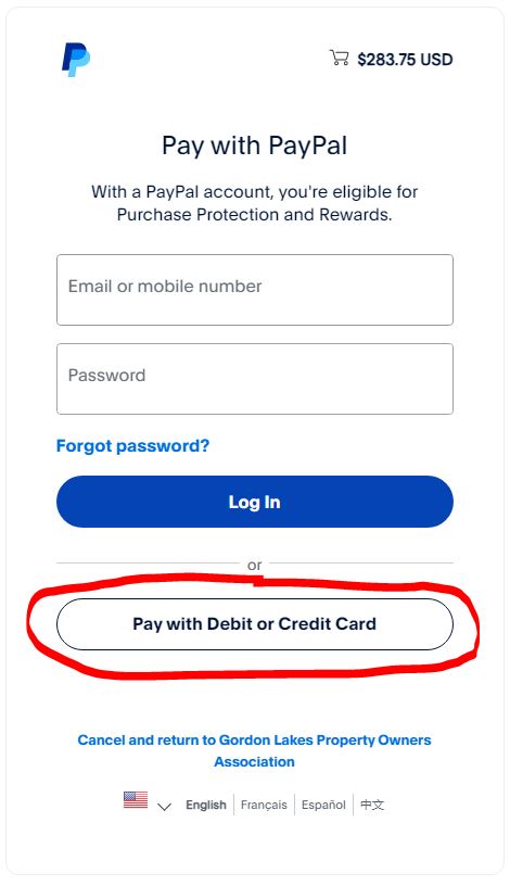 Click Pay with Debit or Credit Card to pay without a PayPal account